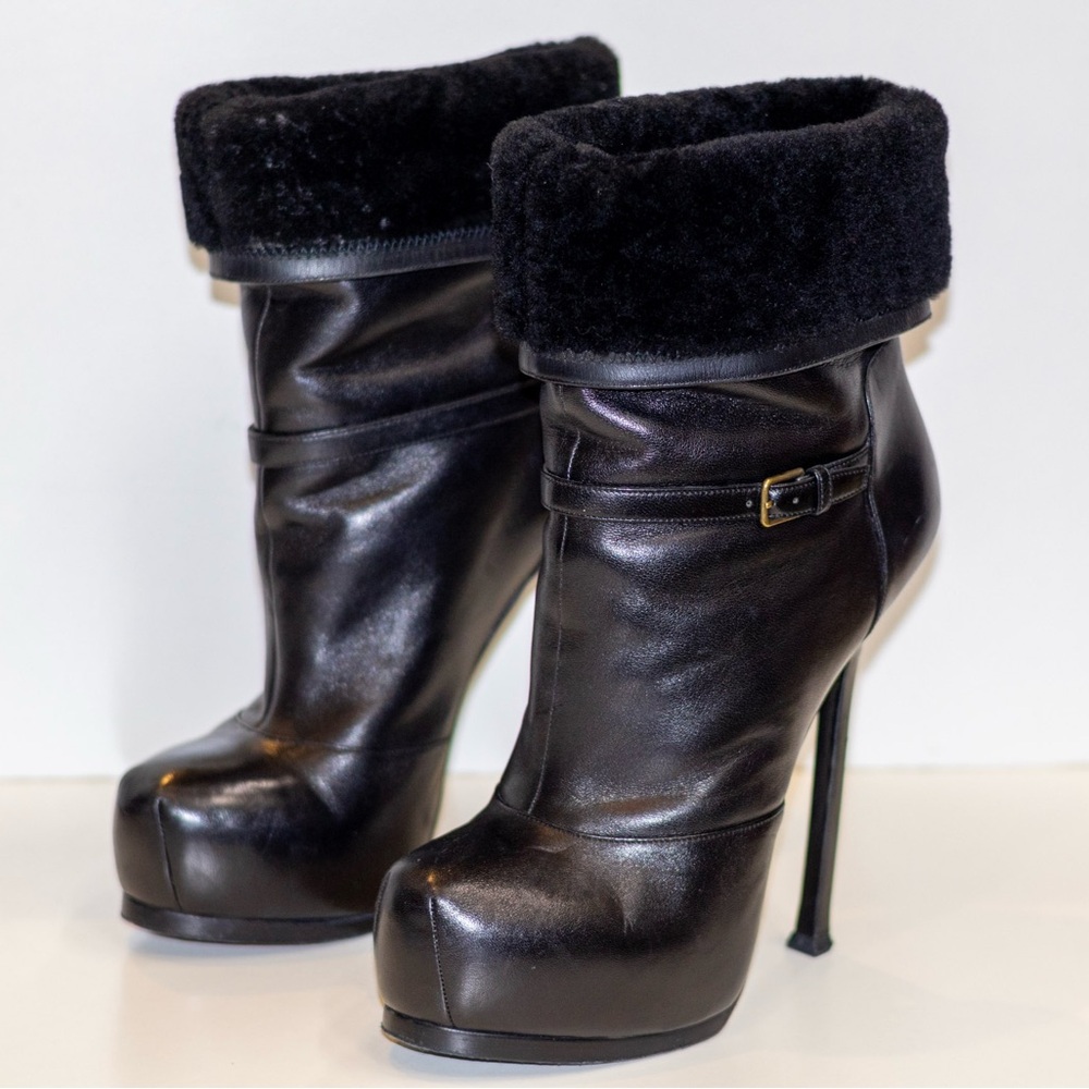 Yves Saint Laurent Black Platform Heeled Boots